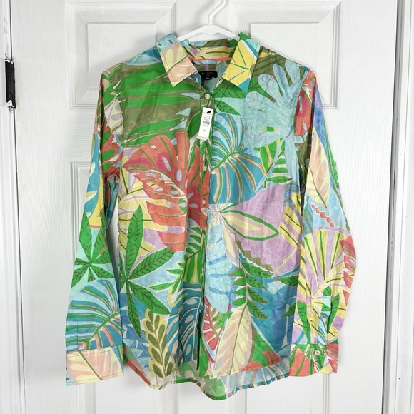 Talbots Tops - NWT Talbots Tropical Colorful Cotton Button Up Long Sleeve Shirt Medium Petite